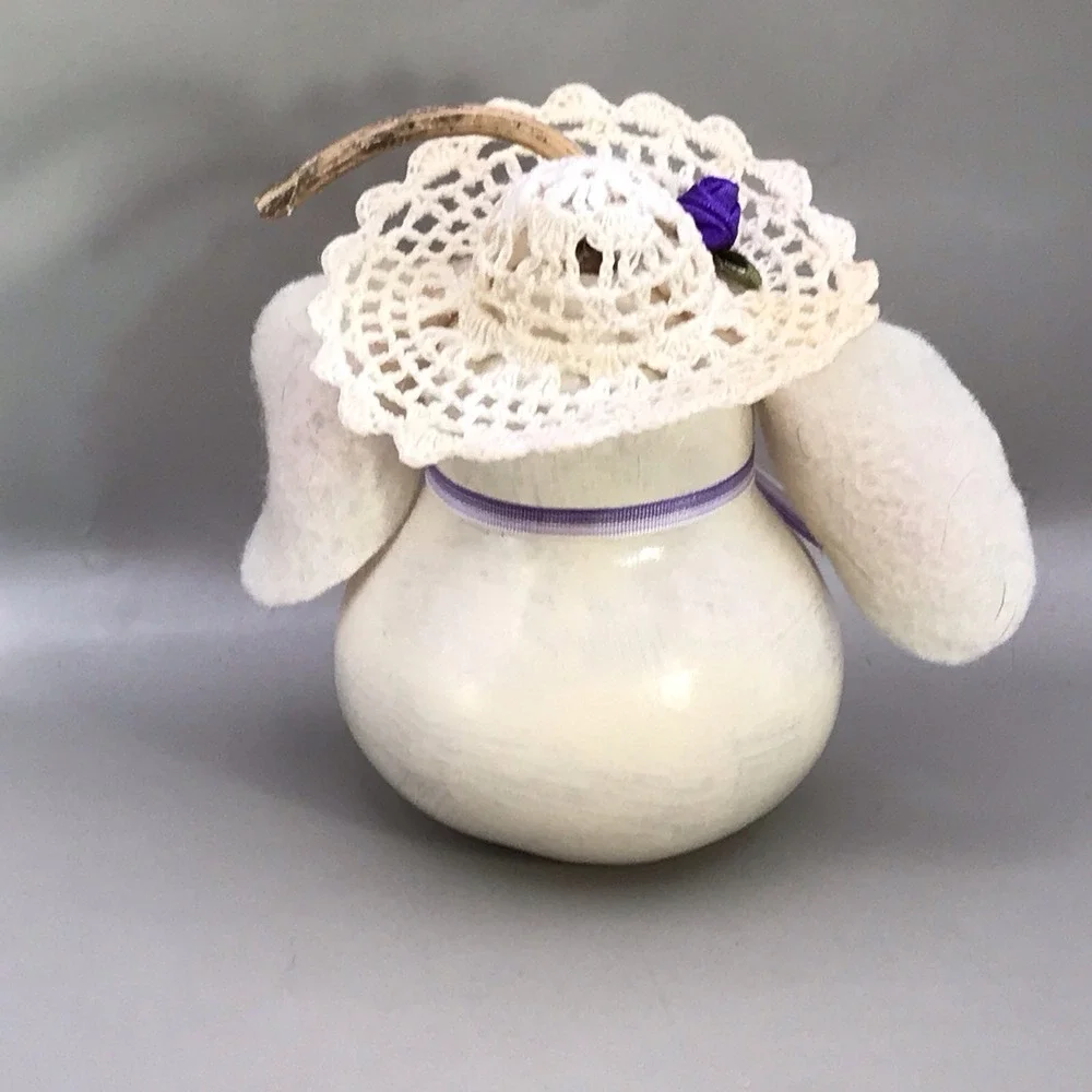 Painted Gourd Bunny Rabbit Felt Ears Signed